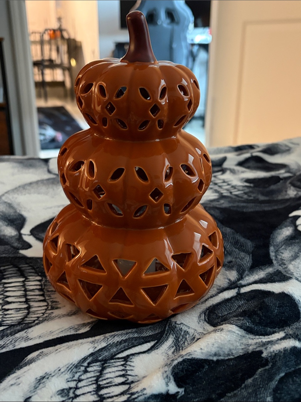 Orange Ceramic Stacked Pumpkin Lantern - Home Accents